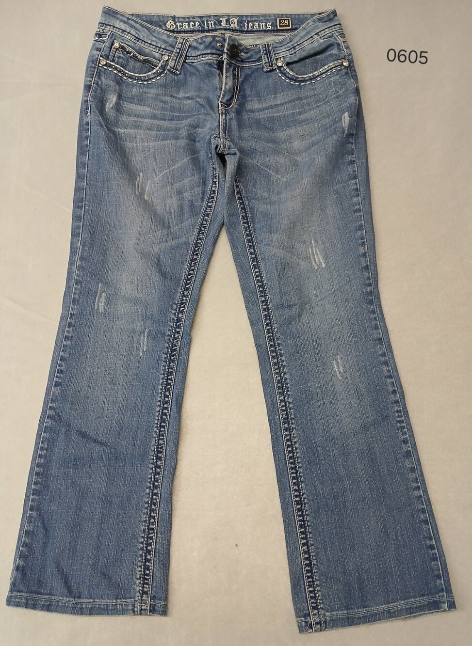 Grace in LA (28) Blue Boot Cut Straight Leg Blue Denim Jeans